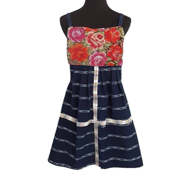 Vintage Handmade Pinafore Shift Dress Needlepoint Floral Artisan Mexico Pinnie - Picture 1 of 10